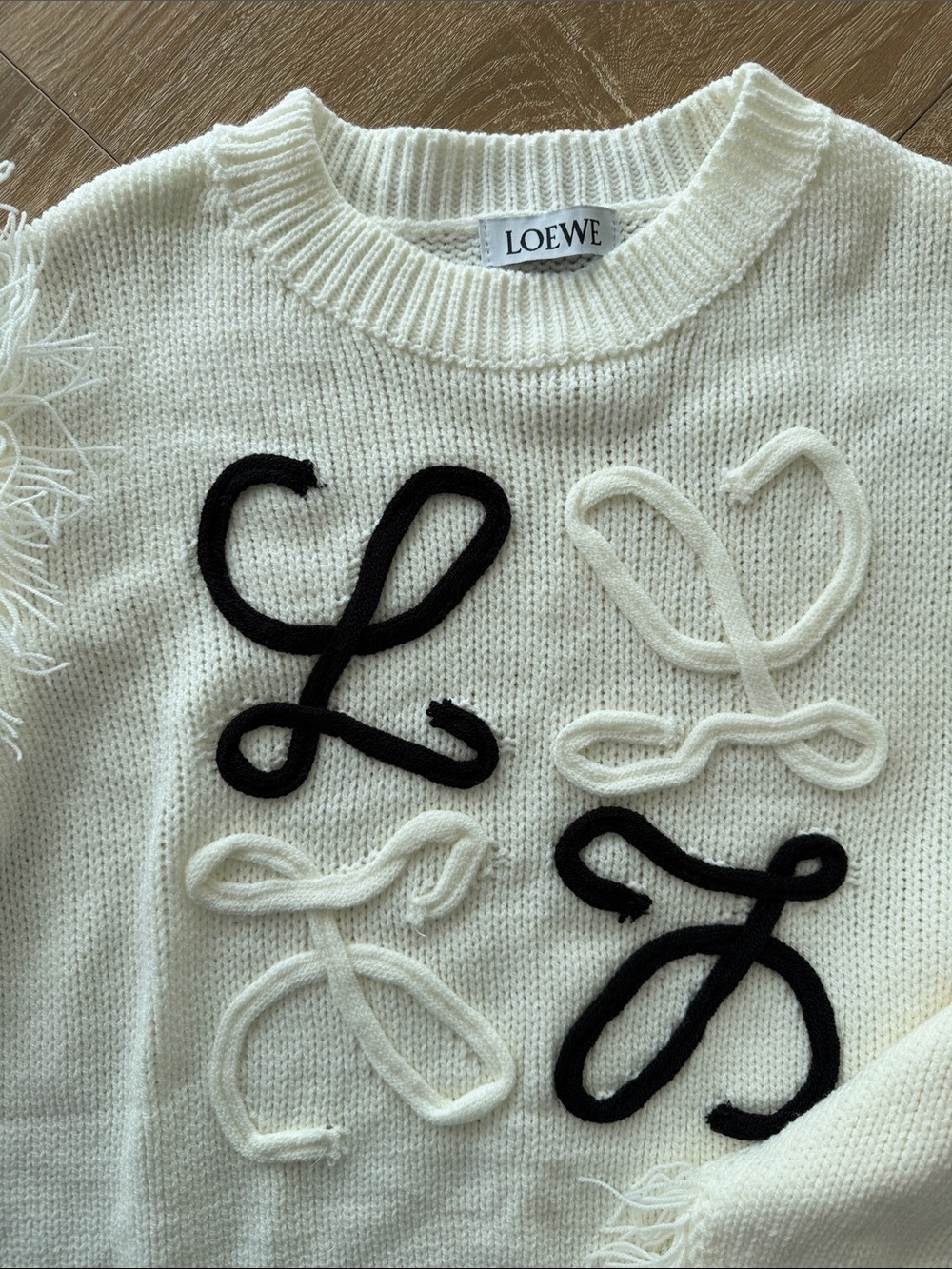 Loewe Ivory Knit Sweater with Black & Ivory Rope Logo Accents - Picture 2 of 3